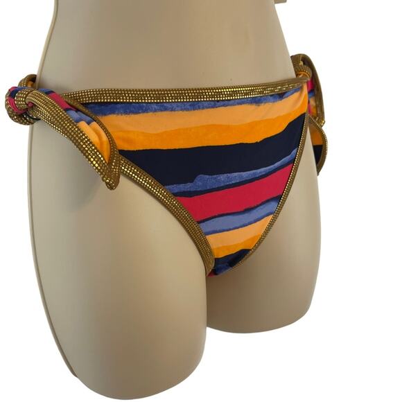 Aerie Bikini Striped Metallic Trim Push-up Top 36A Side Tie Bottom Large NWT - Picture 5 of 14